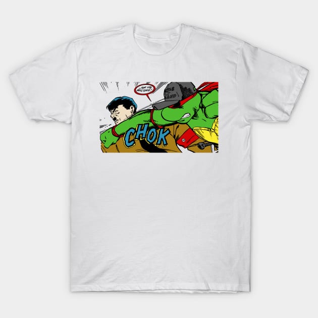 Raph Punching Hitler (White Tee) T-Shirt by swgpodcast